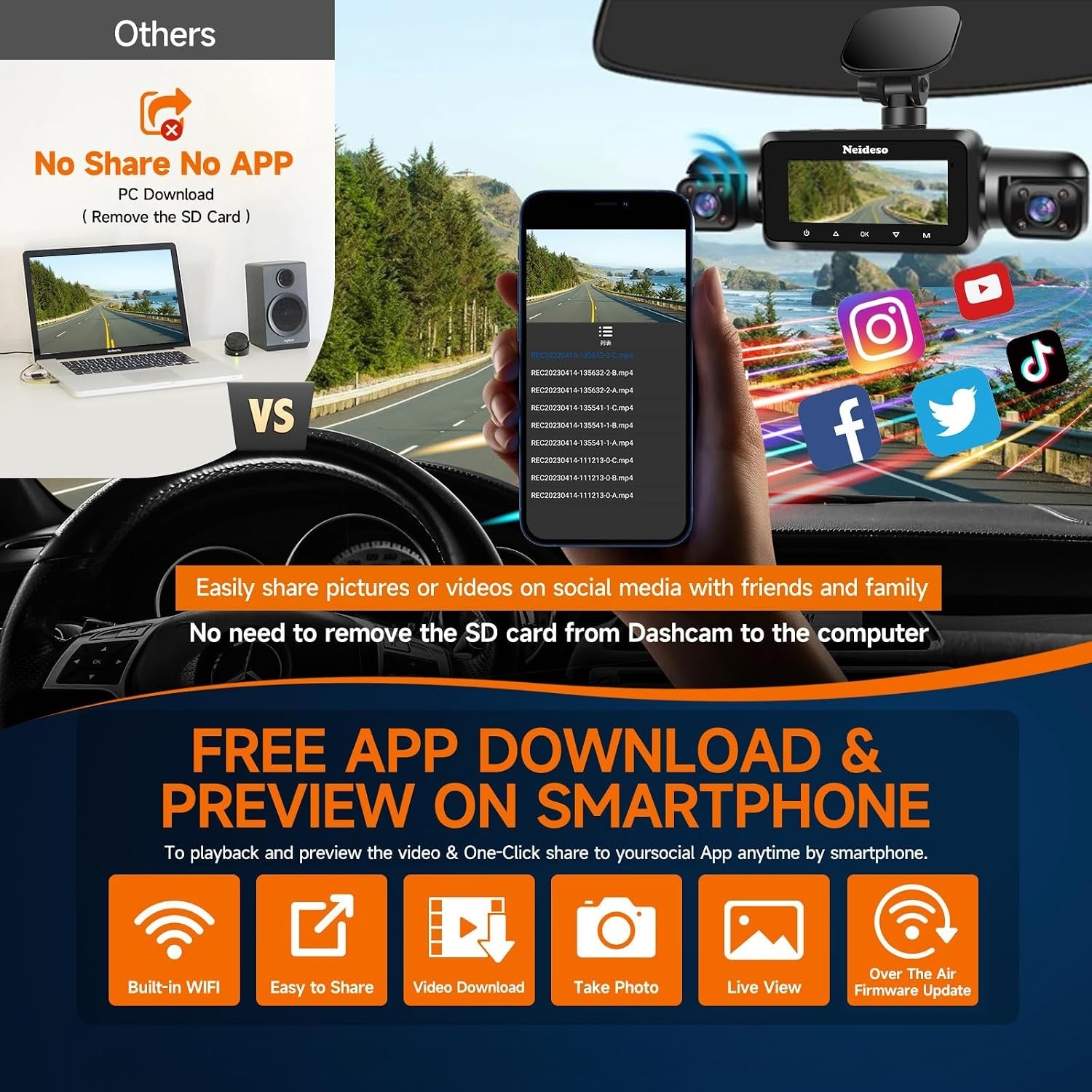 360° Dash Cam Front & Rear, 4 Channel Car Camera
