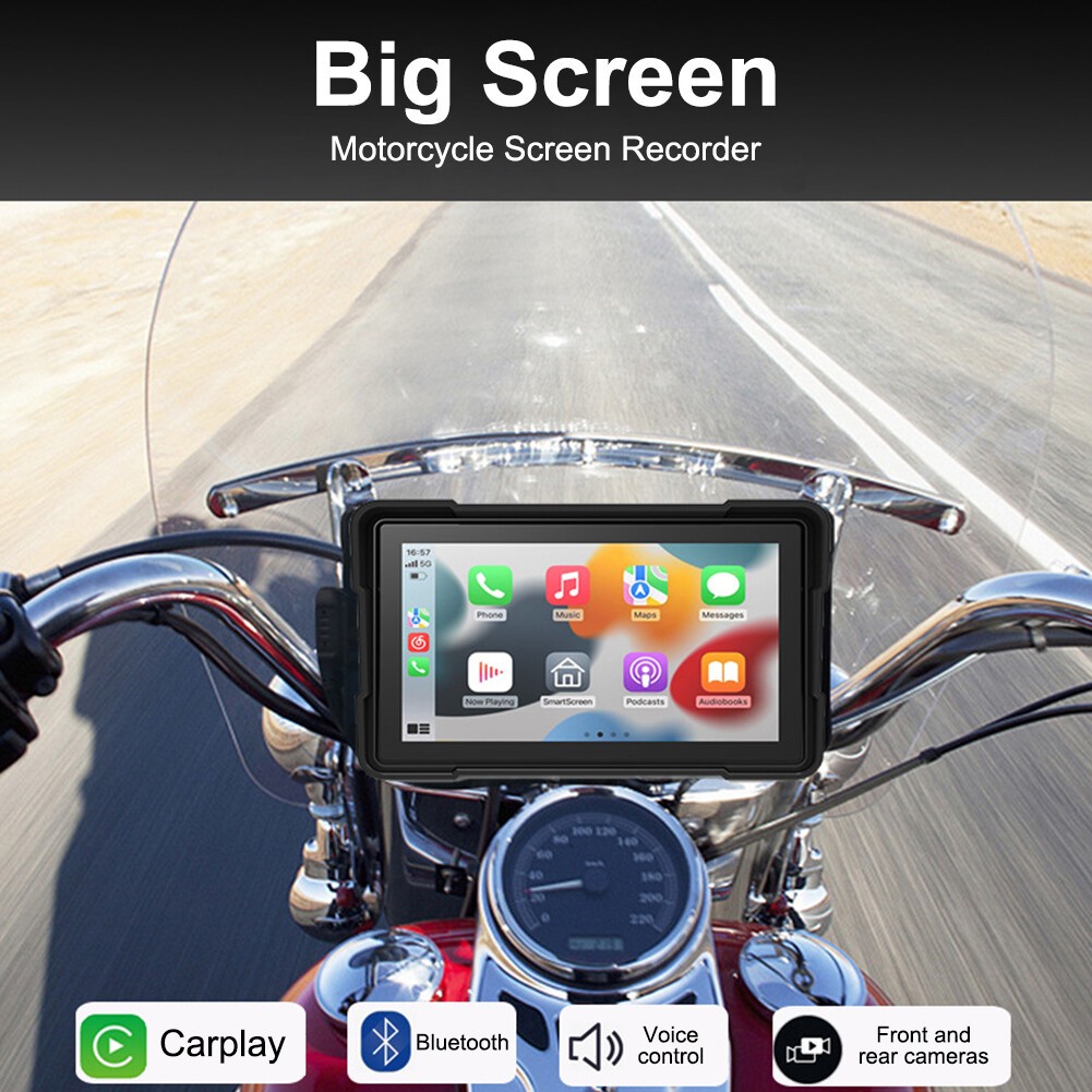 Motorcycle Wireless CarPlay Auto Screen Dual Touchscreen w/Front & Rear Dash Cam