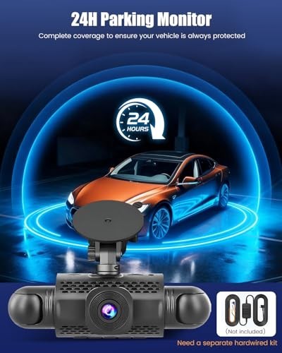 360° 1080P Dash Cam, 4 Channel Car Camera with Night Vision, G-Sensor, Loop Reco