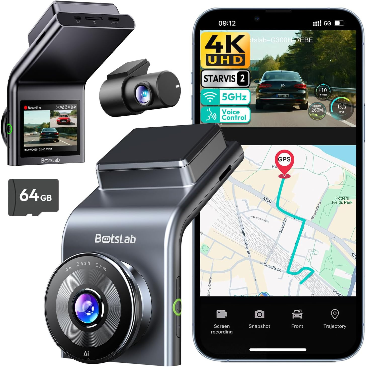 G300 plus 4K DUAL Dash Cam Front and Rear [Updated Version], STARVIS 2 Sensor, 6