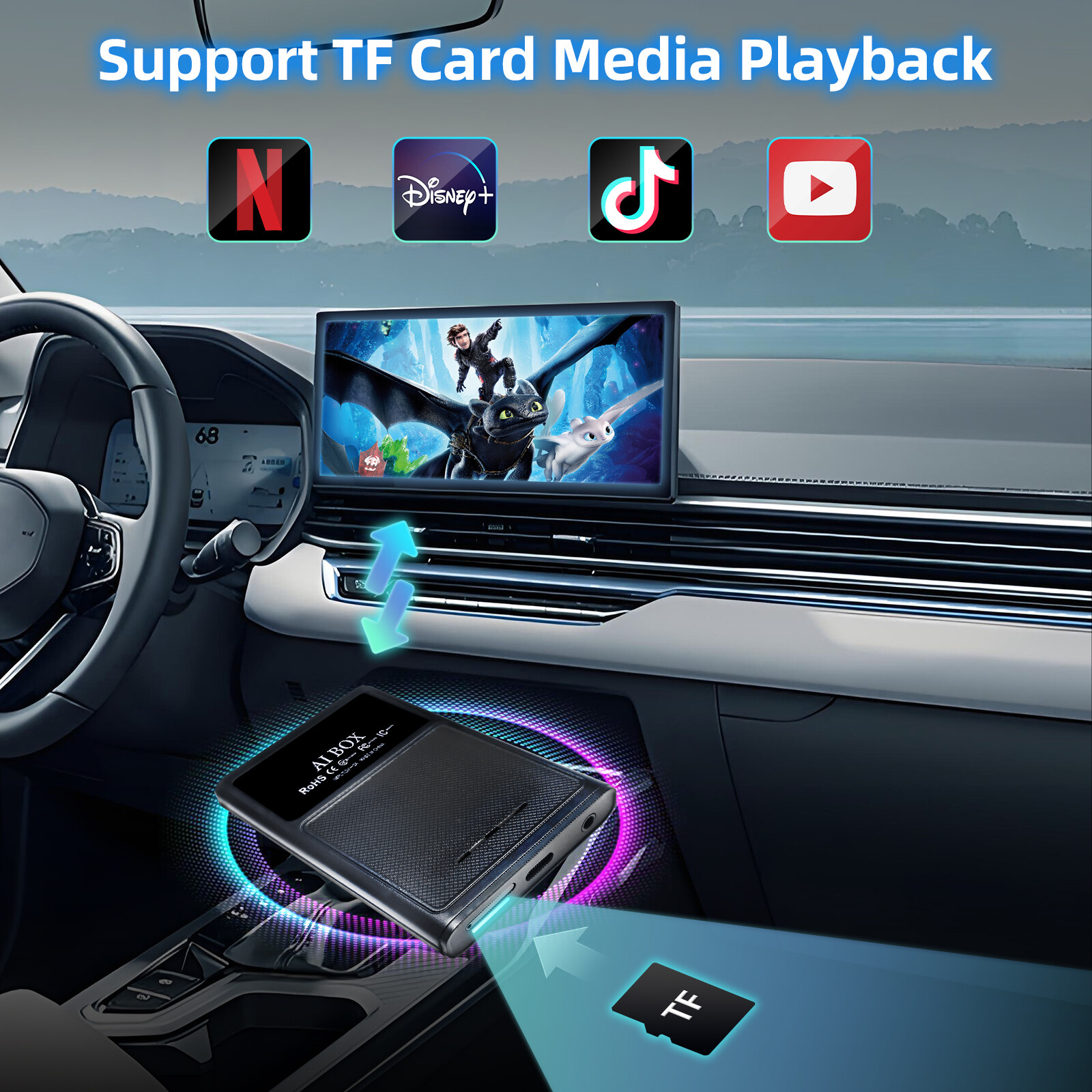 Wireless Carplay AI box Android Auto Adapter Converter w/Netflix YouTube WIFI