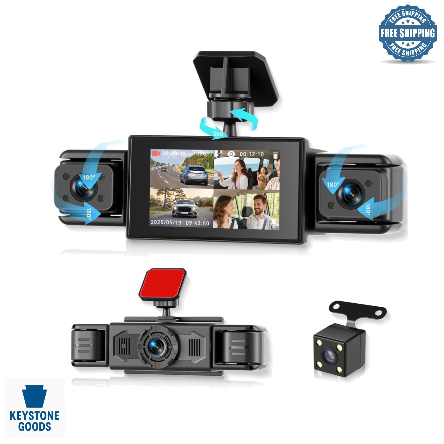 4Channel 360° Dash Cam System with Night Vision & Parking Mode