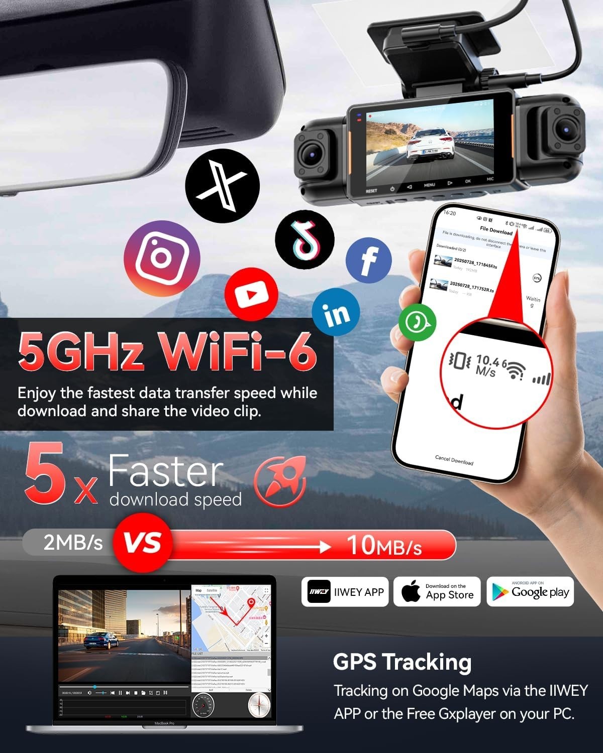 N5 PRO 4-Channel Dash Cam, 360° View, Built-in GPS, 5G WiFi