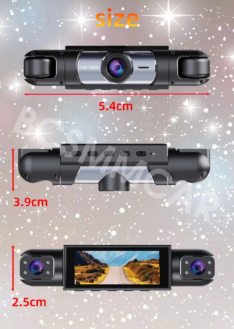 1080P FHD DVR Driving Recorder Front/Rear/Left/Right 4 Lens Dash Cam W/32G Card