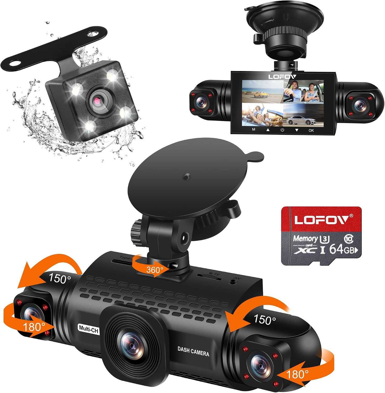 4 Channel 2K Dash Cam 360° View 5G WiFi Front Rear Inside Left Right