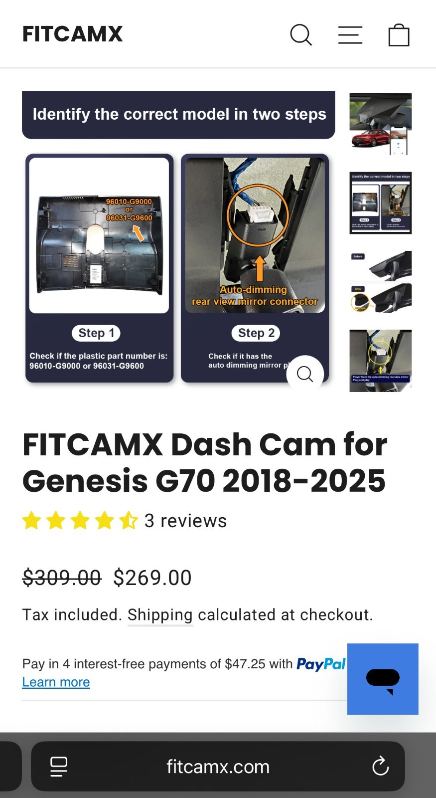 4K FRONT + 1080P REAR 128GB Dash Cam – Suitable for Genesis G70 2022+