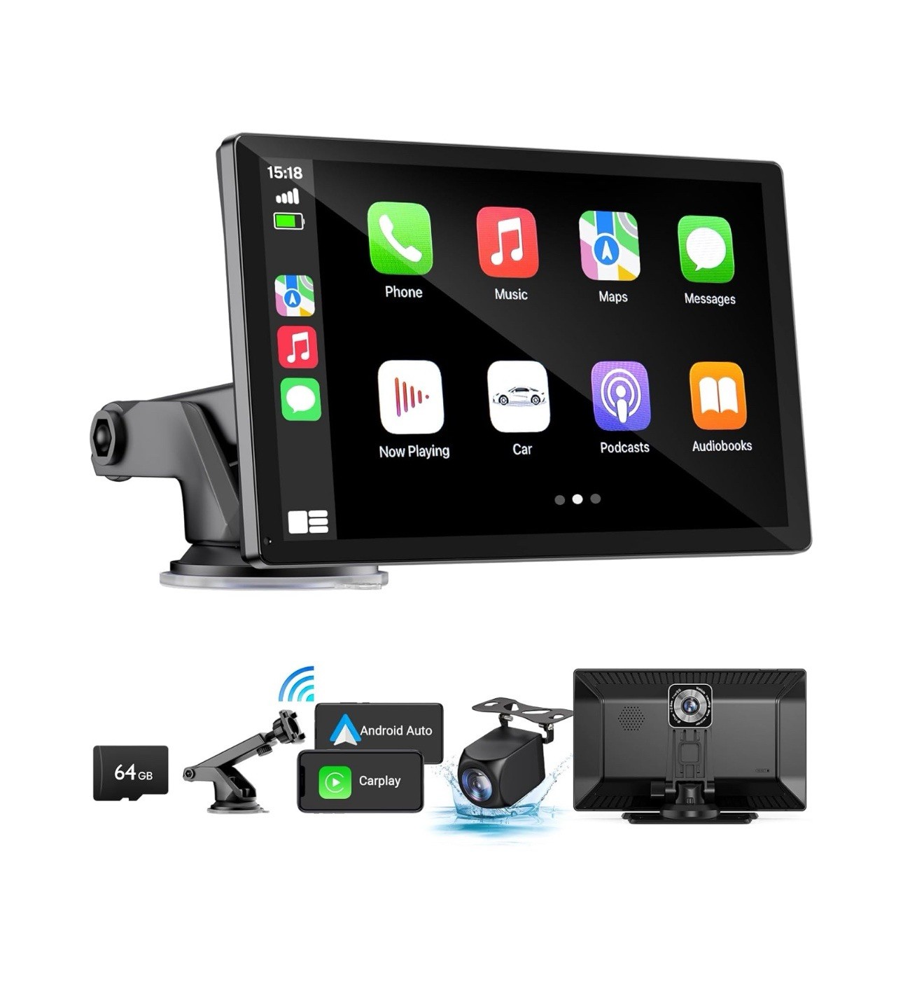 9″ Wireless Apple CarPlay Android Auto Screen – 4K Dash Cam 1080P Backup Camera