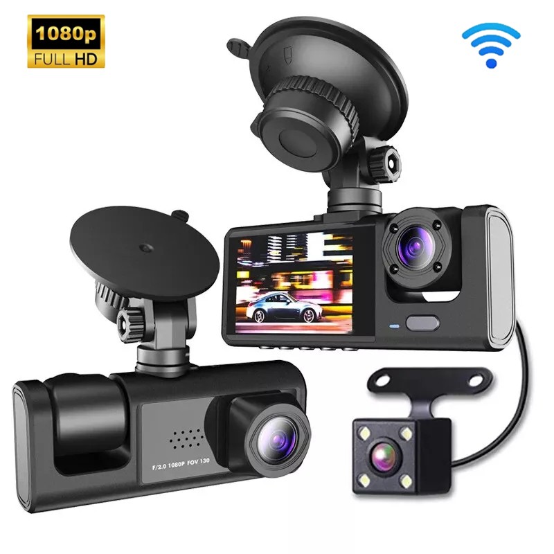 2026 New !!! 3 Way Dash Cam 1080P Front Interior Rear Camera G-Sensor WIFI
