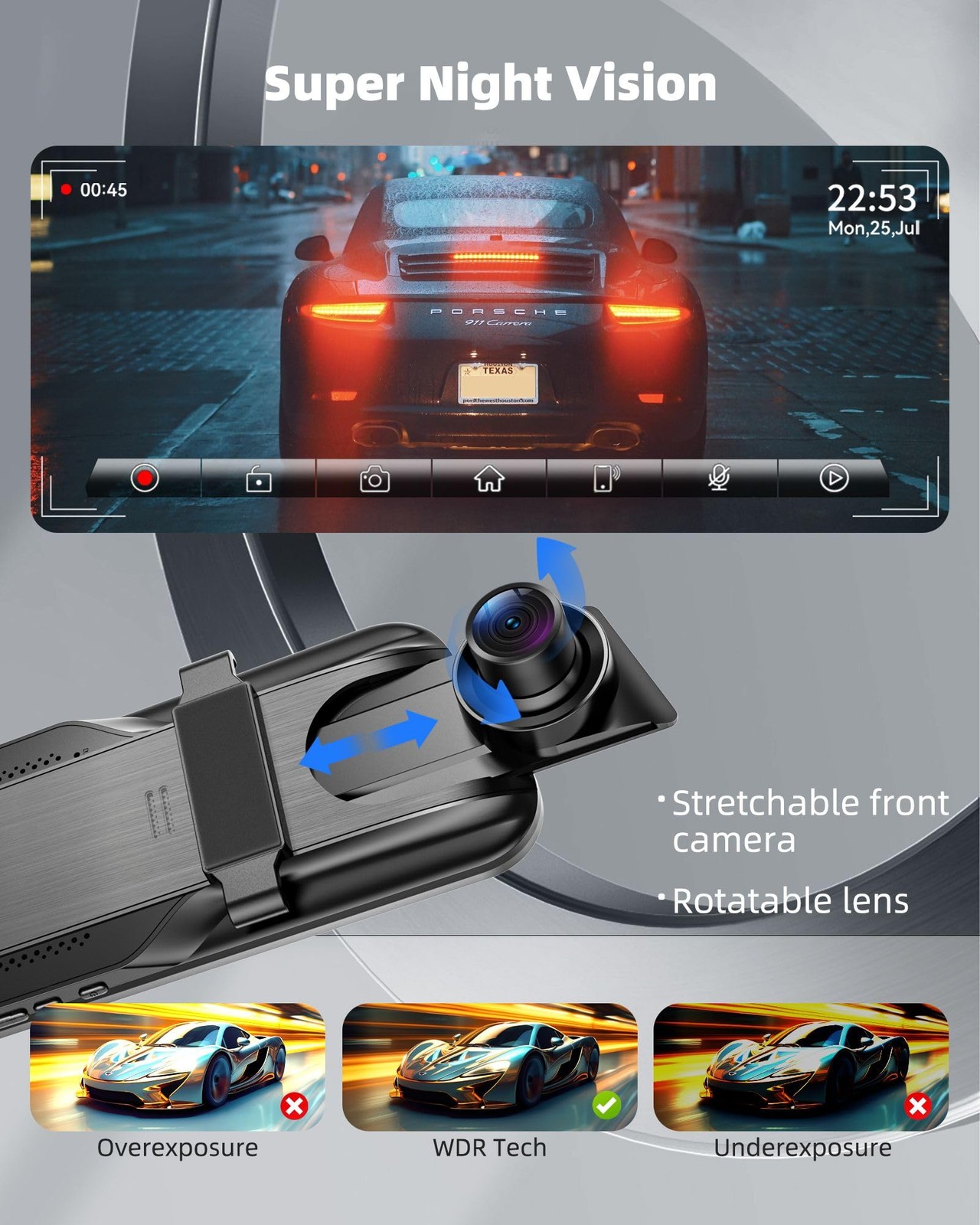 Camara De Tablero Espejo 2.5K HD 10″ Retrovisor Inteligente Con Apple CarPlay