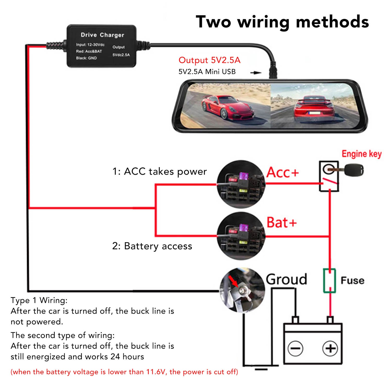 Dash Cam Hardwire Kit High Precision Voltage Transformation For Car Continu OUKR