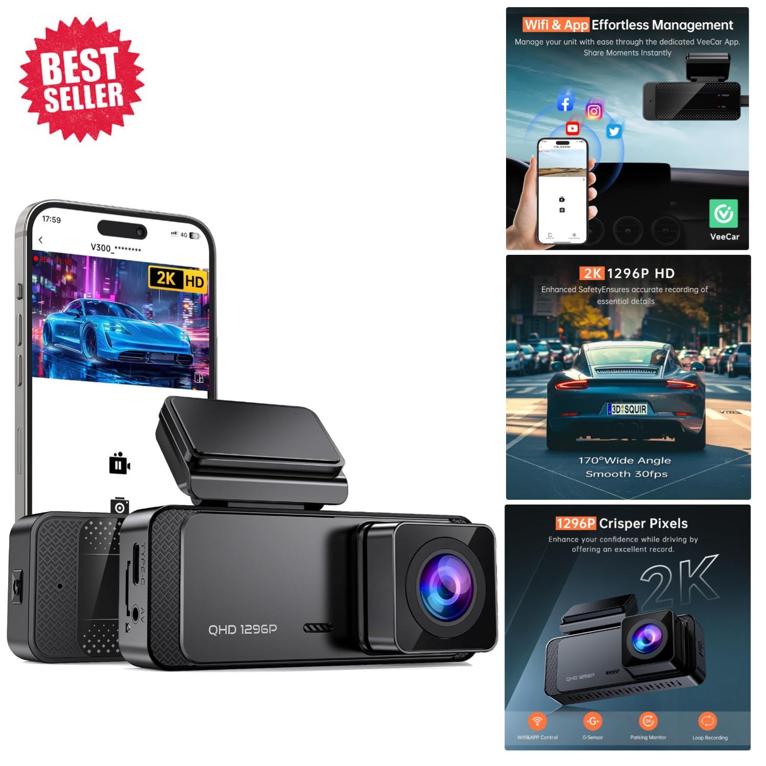 Mini Hidden 1296P Dash Cam with Night Vision – V300 for Ultimate Driving Safety