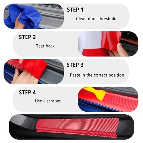4PCS Car Door Sill Protector with Scraper,Carbon Fiber Car Door Protector Pink