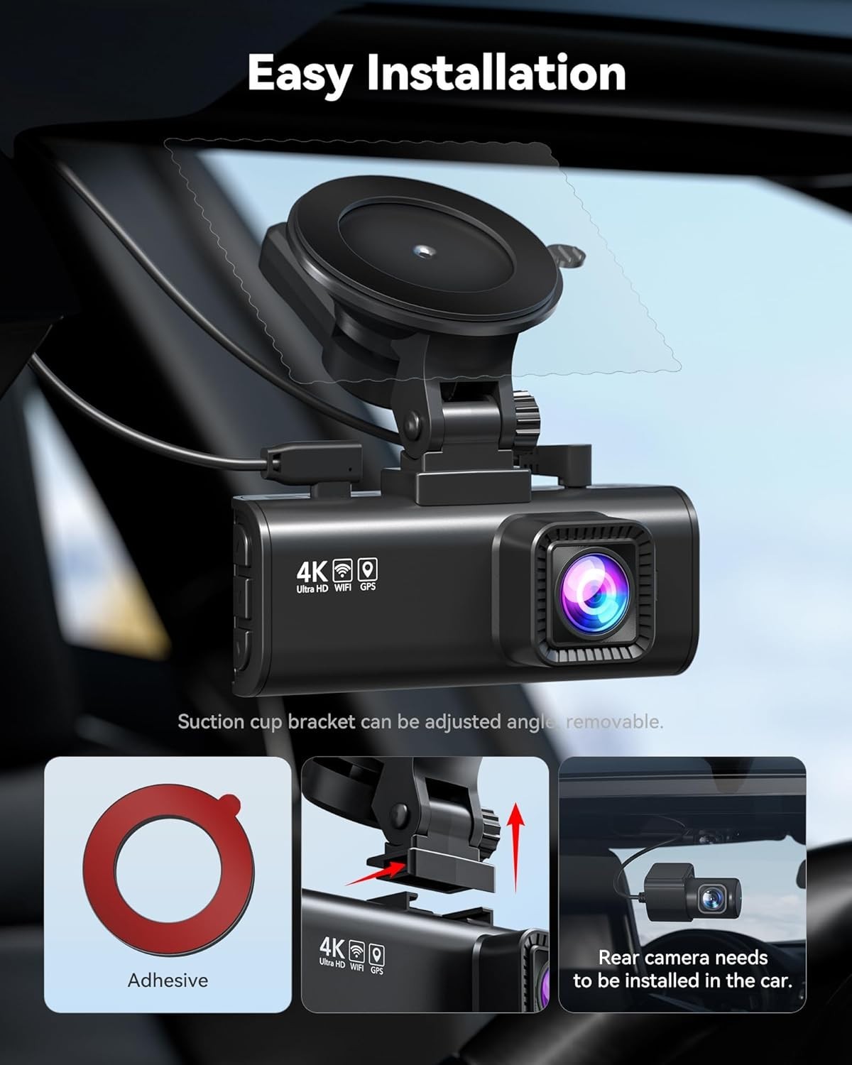 F7NP 4K Dash Cam Front Rear, STARVIS 2 Sensor, Free Card Included | 5.8GHz Wi…
