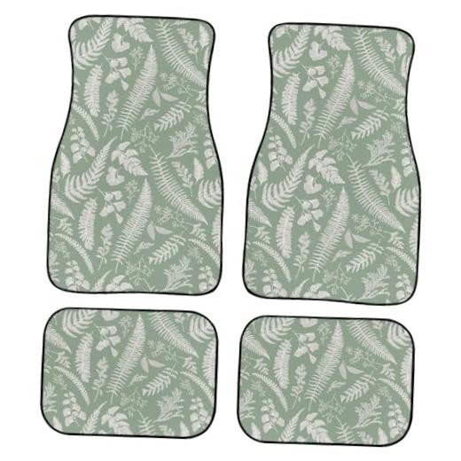 Floor Mats for Cars Universal Botanical Plants Vintage Green Leaves Sage Green