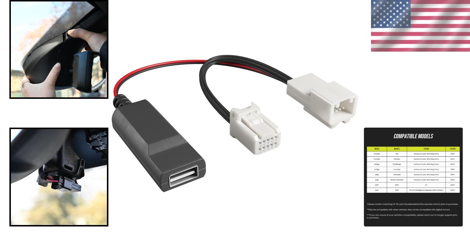 Compact 10-Pin Power Adapter for Dashcams – Compatible with RAM, Charger & More