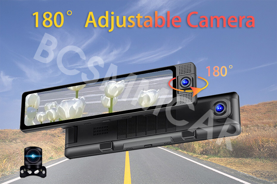 3 Lens Rearview Mirror Dash Camera Driving Recorder For Carplay GPS Navigation