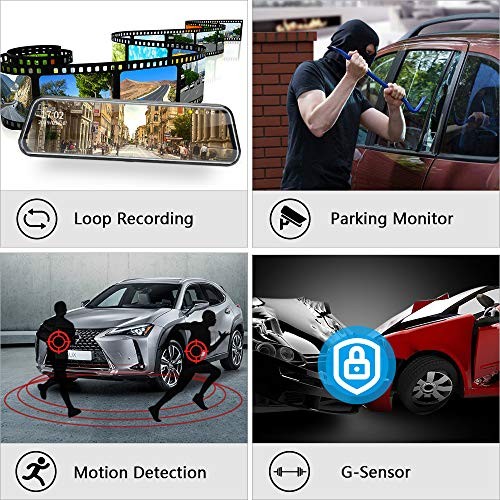 Upgraded 10” Rear View Mirror Camera Mirror Dash Cam Front and Rear 1080P