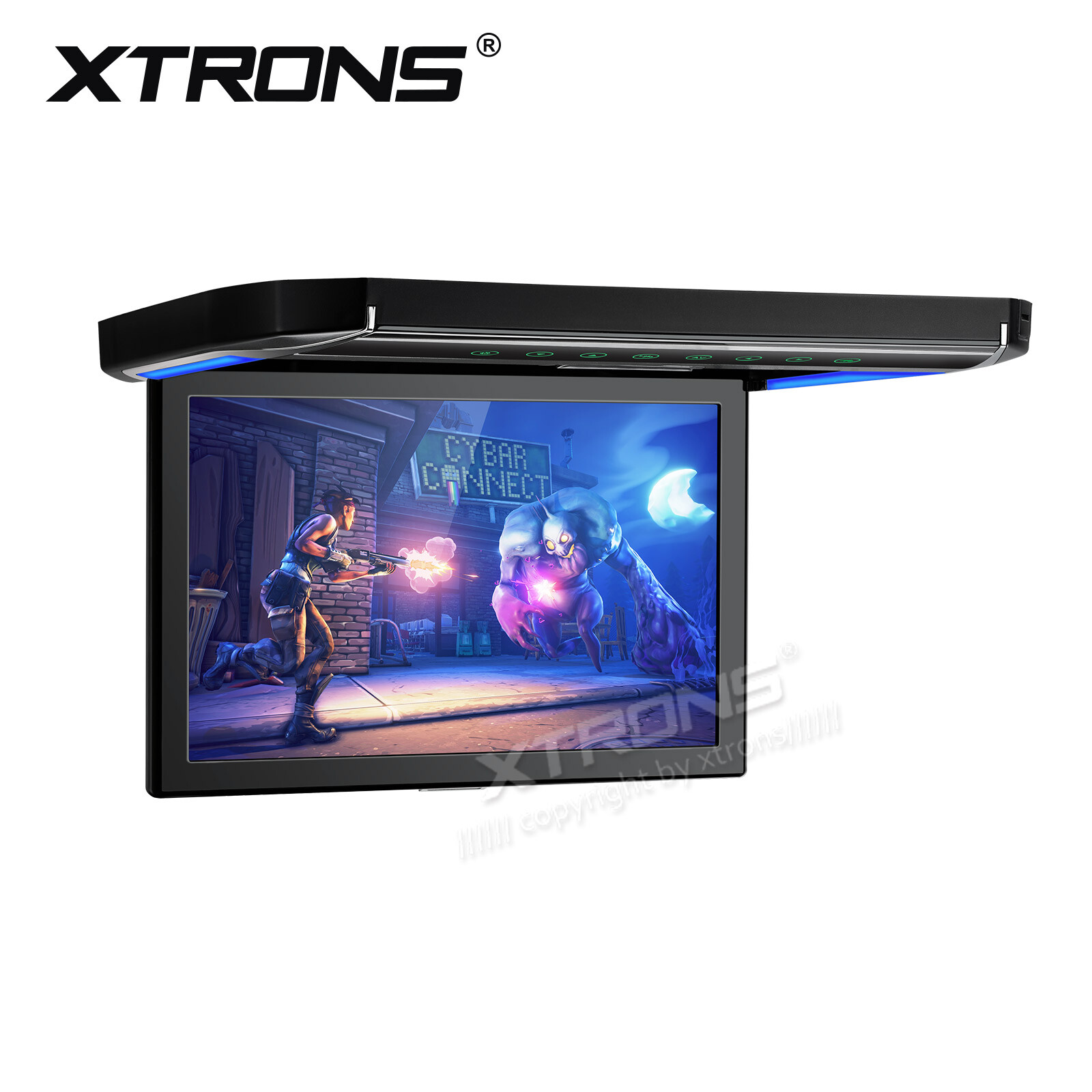 12.1″ Thin 1080P Car Roof Mounted Flip Down Monitor Game HDMI USB SD IR +Headset