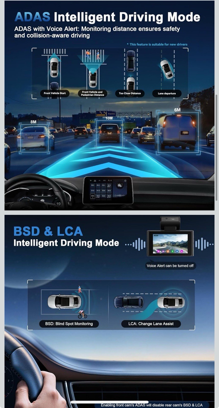 Dash Cam, 4K Dash Cam Front and Rear with ADAS, 170°/150° Wide View, Starlight