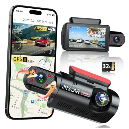 2.5K+1080P Dual Dash Cam Front and Inside, WiFi & GPS Dash 2 front and inside
