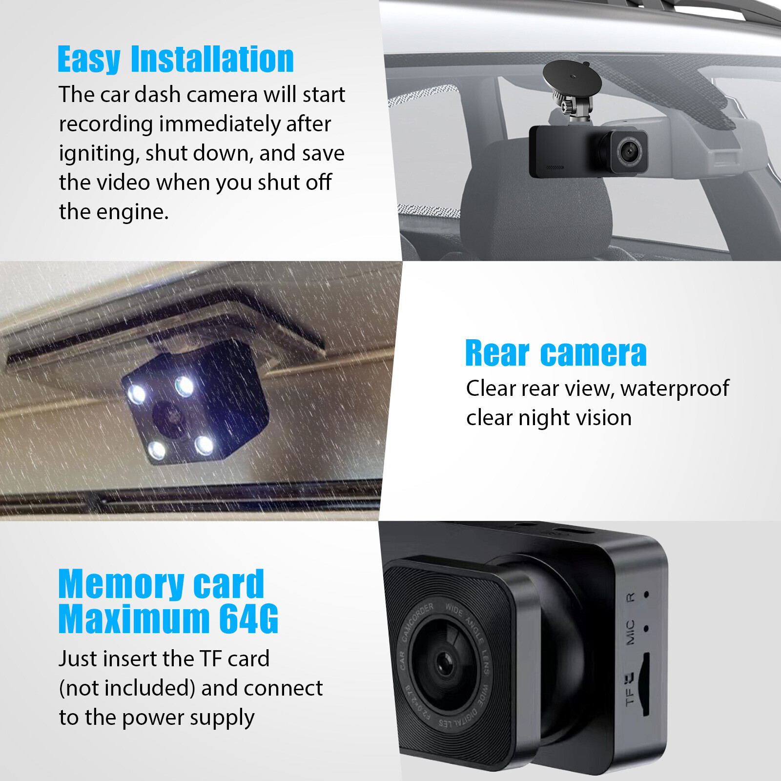 1080P 3 Lens Car DVR Dash Cam Front/Rear/Inside Video Recorder Camera G-sensor