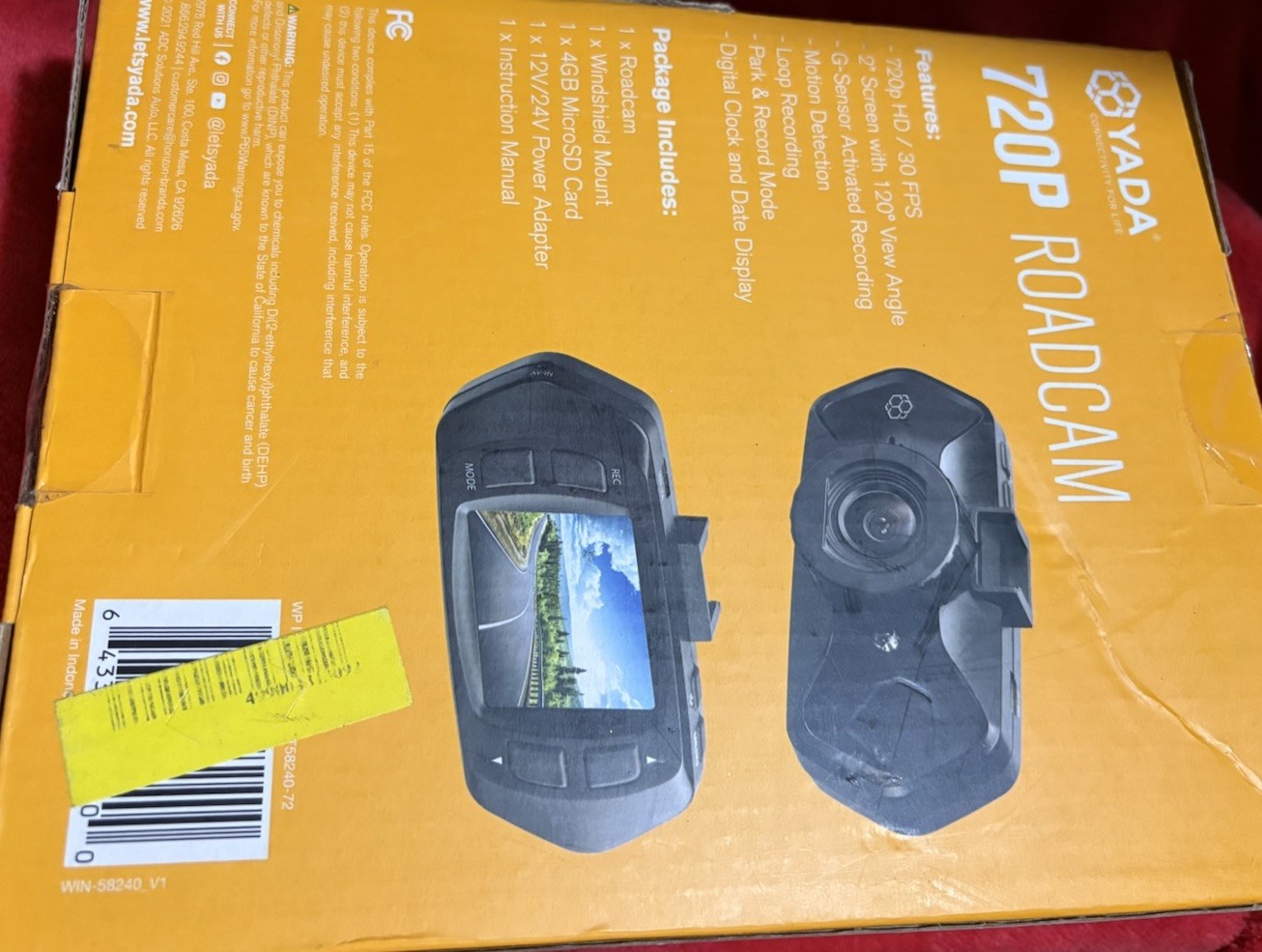 Yada Roadcam 720P Black Dash Camera, 120 Degree Wide Angle Lens, G Sensor. A2