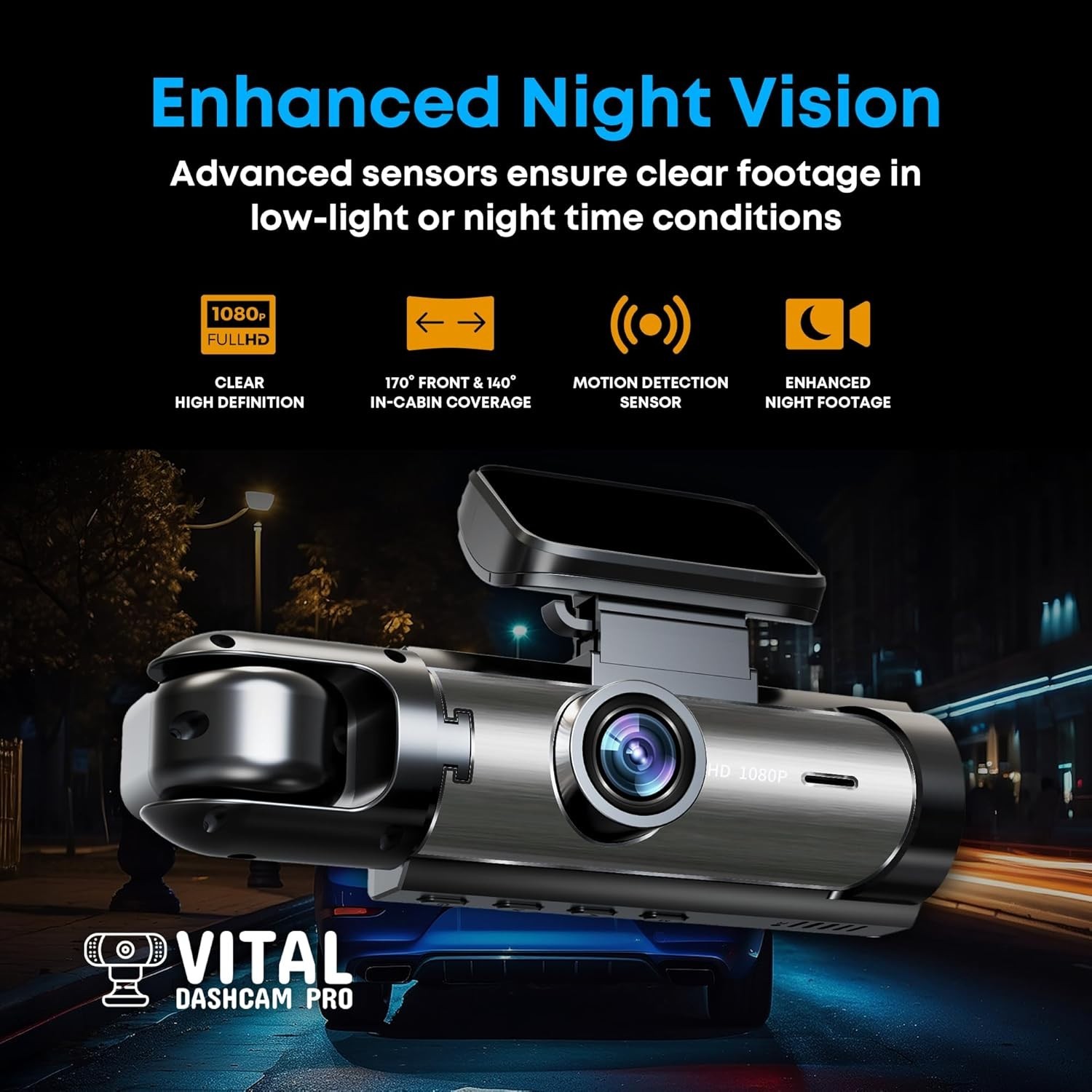 Vital Dashcam Pro 2026 Dash Cam Front and Rear Camera for Cars Dual Car Camera..