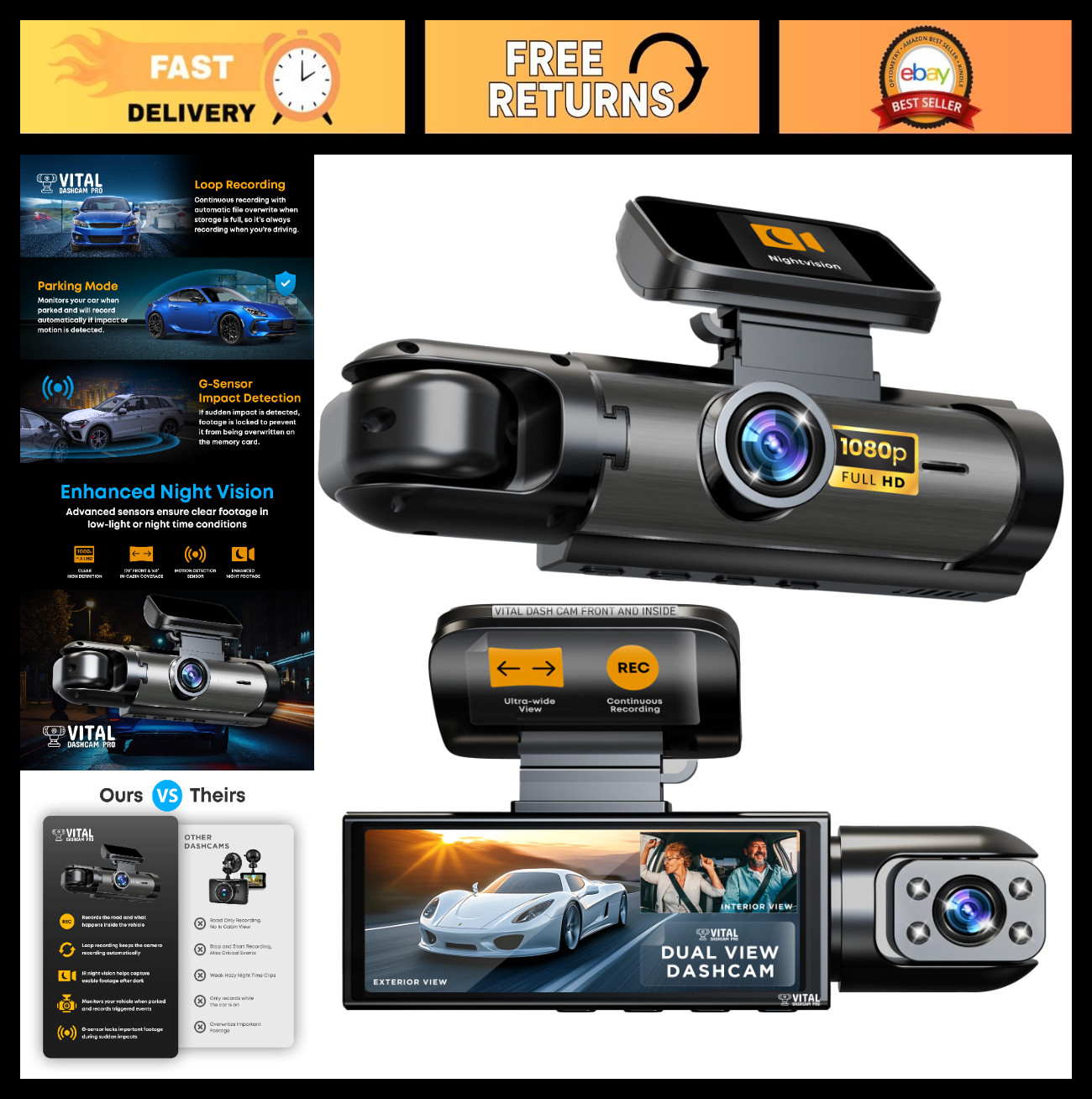 2026 Dual Dash Camera for Cars – Front & Rear, Night Vision, G-Sensor, 24/7 Park