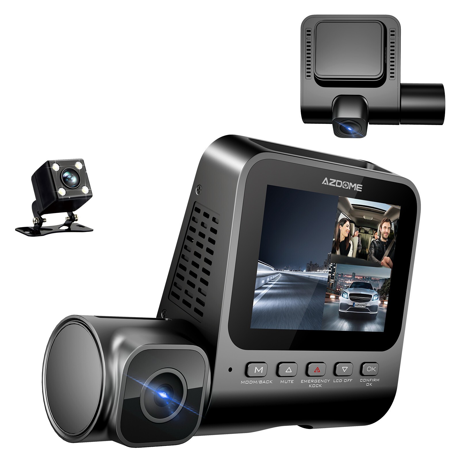 AZDOME 3Lens Car DVR 1K Dash Cam 1080P Front Rear Inside Video Recorder Cameras