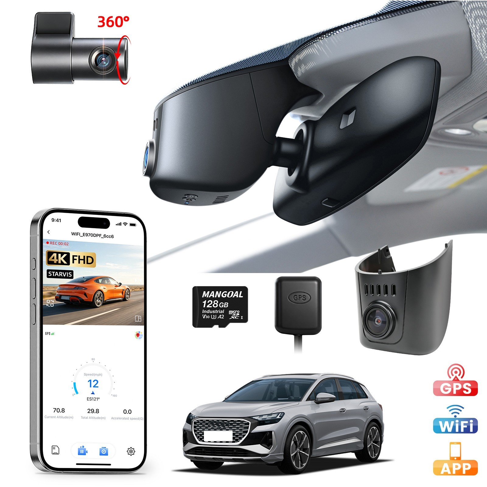 4K Front + 1080P Rear HDR Dash Cam Custom for Audi 2019-2026 A4 A6 Allroad A5 Q5