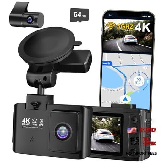 Dash Cam Front and Rear: 4K+2.5K Dual Channel Dash Cam-5GHz WiFi, GPS Dash
