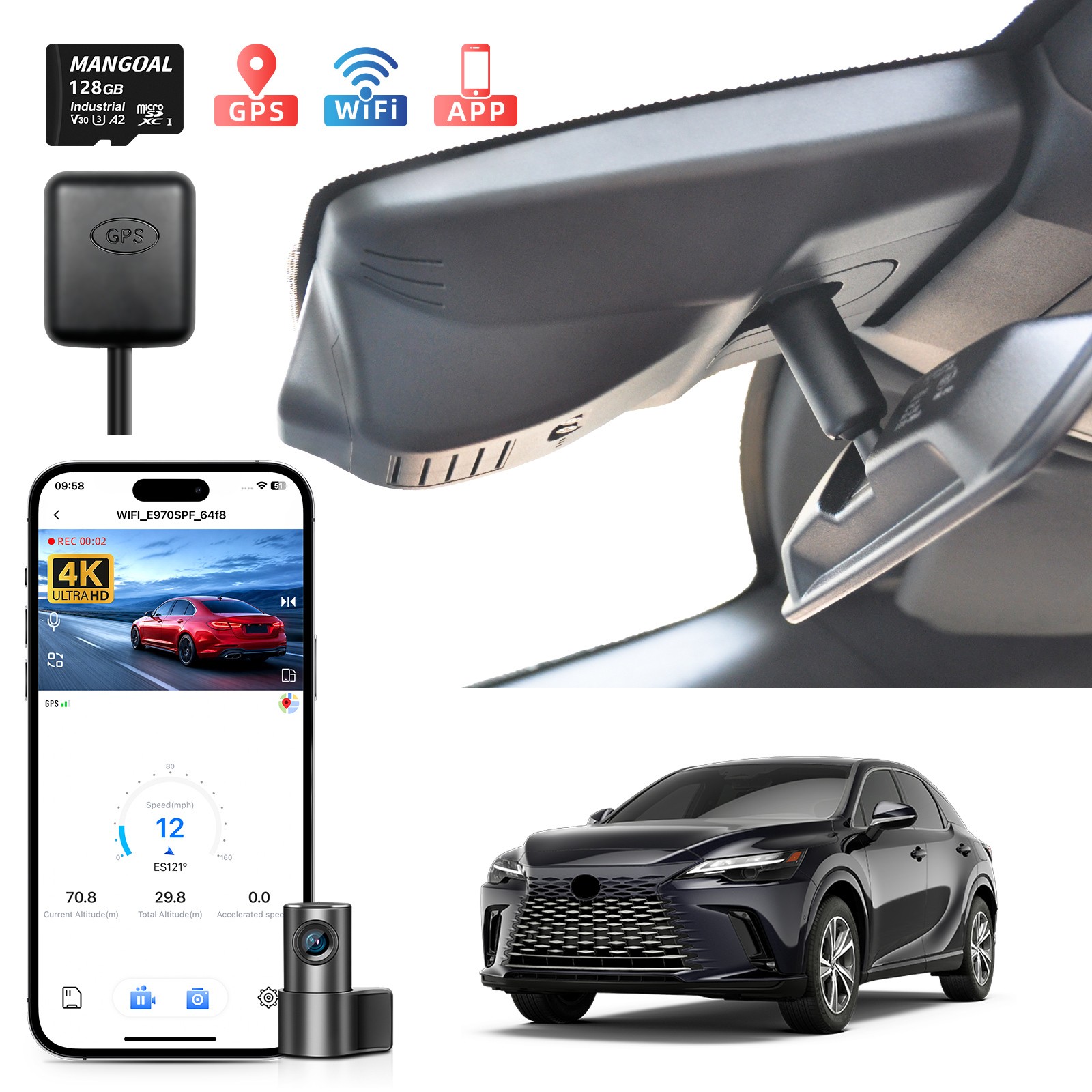 4K Front+1080P Rear Dash Cam Custom for Lexus RX 2023-2026 RX 350 350h 450h 500h