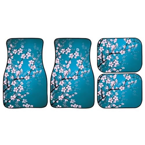 Pink Cherry Blossom Car Floor Mats Carpet Set of 4 Japanese Flower Pink Blue