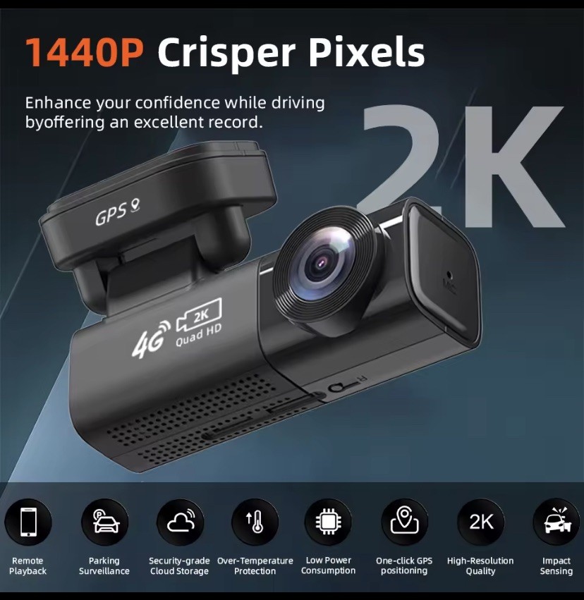 E-ACE 2K 4G Live Dashcam Optional1080P Rear Dual Cam Record GPS Remote