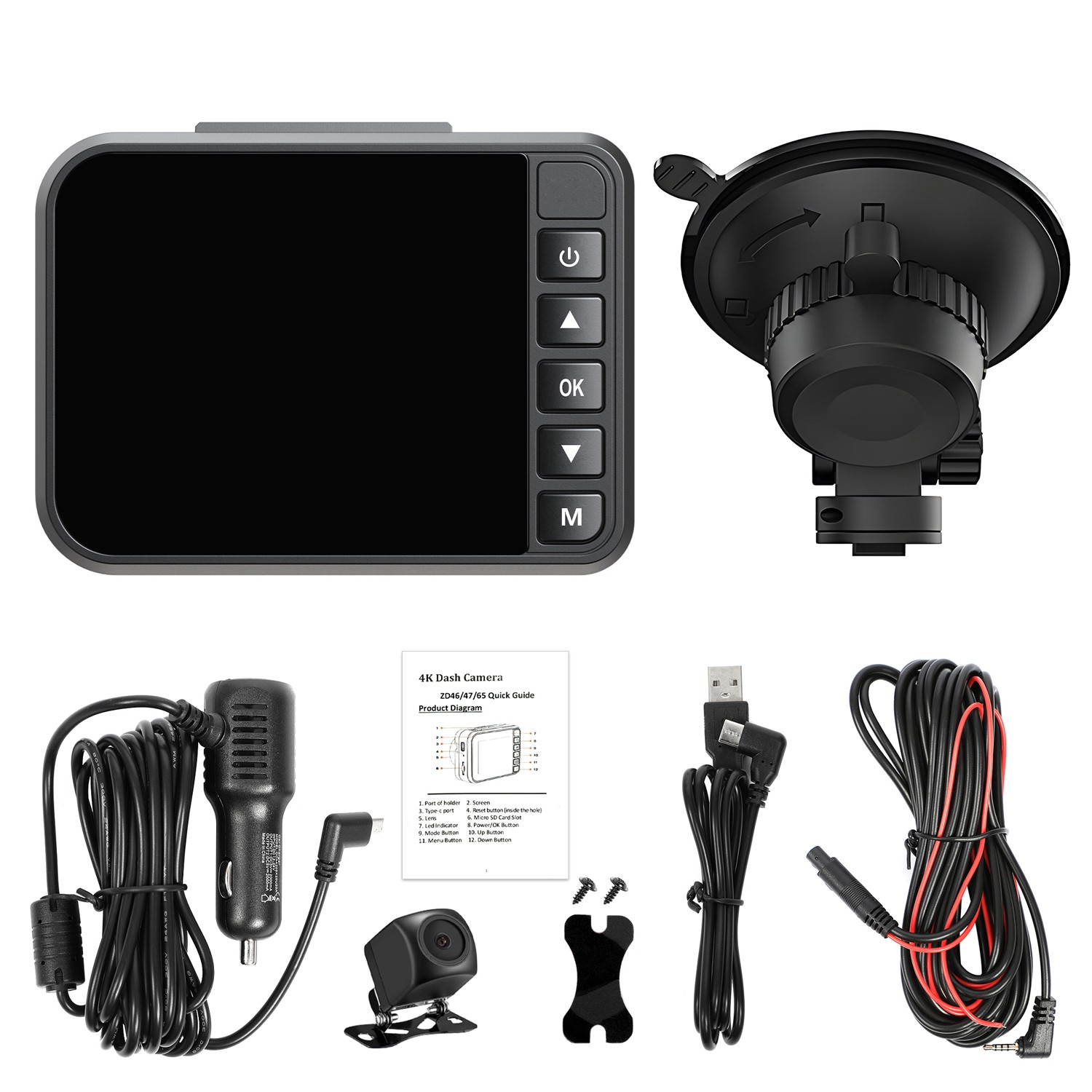 For A4 Dash Cam Front and Rear 4K Dash Camera, 2.4GHz WiFi, 2″ Touch Screen