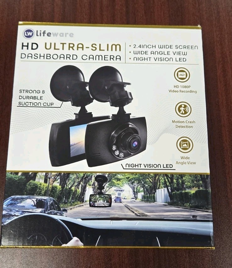 Lifeware HD Ultra-Slim 1080p Car Dash Cam 2.4″ Screen Night Vision LED NEW