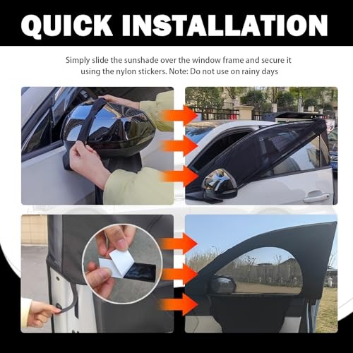 4PCS Front/Rear Car Window Shades with Zipper,Breathable Car Side Window Sun