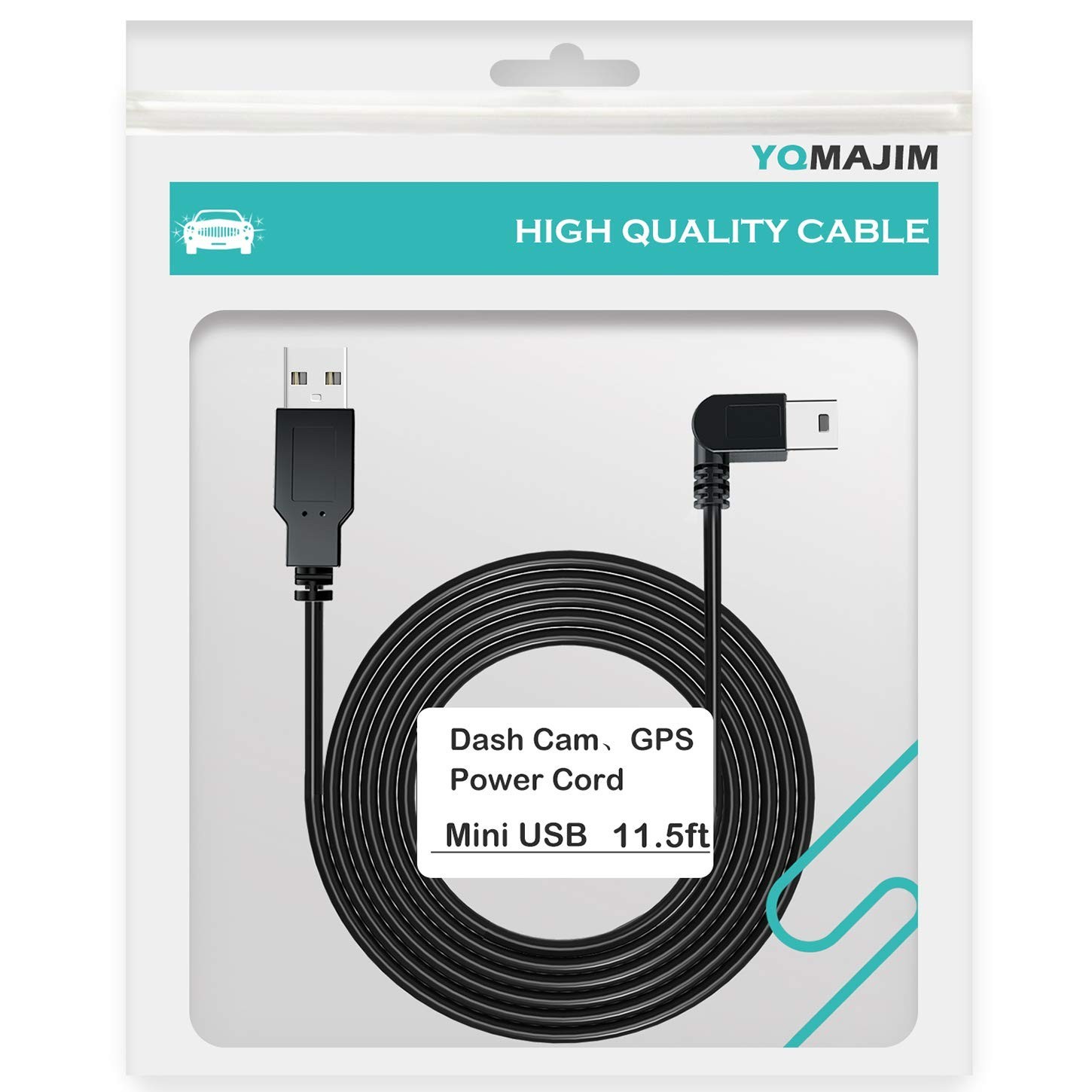 Efficient 11.5 Ft Mini USB Charging Cable with 90-Degree Connector for Dash Cams