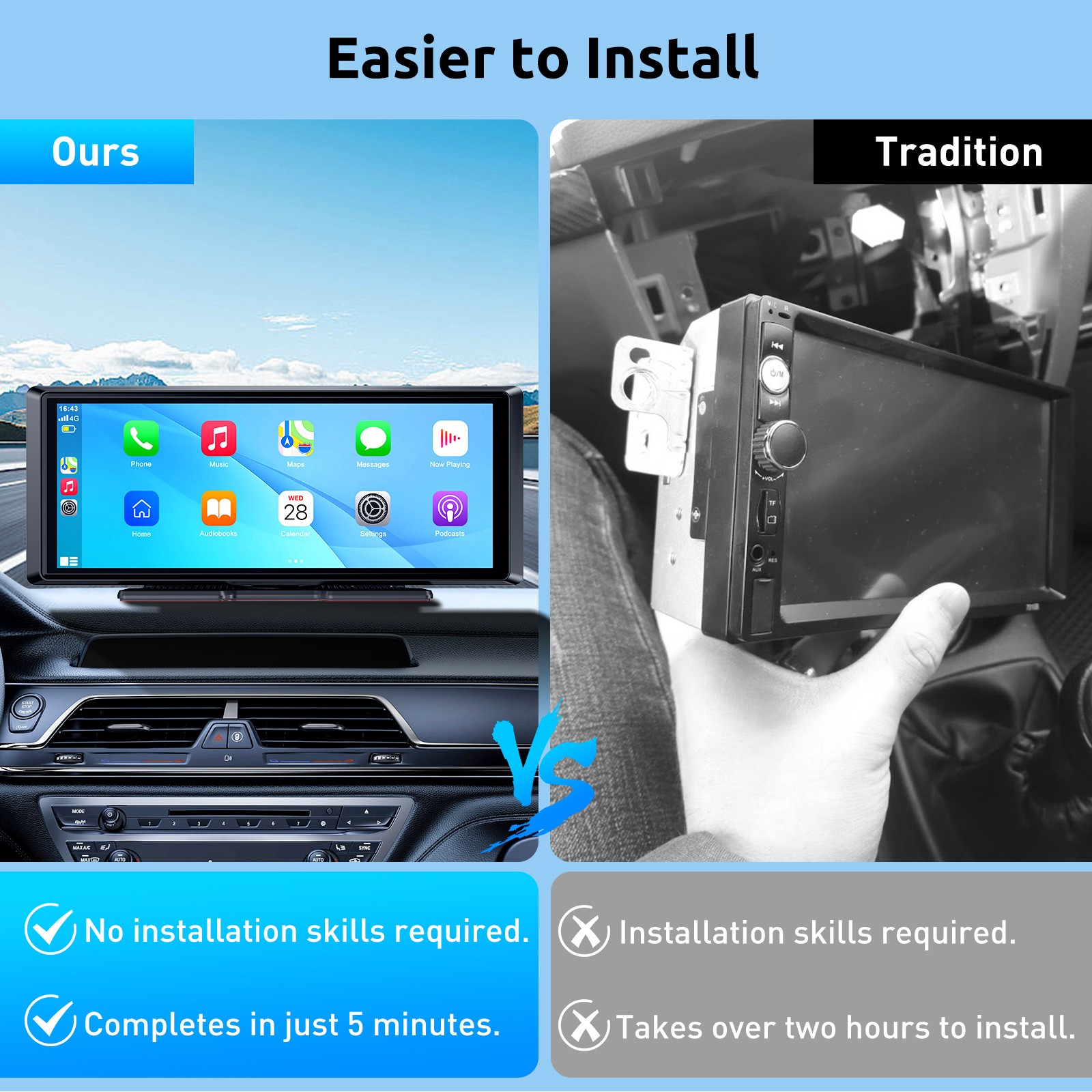 8.1 Inch Touch Screen BT Wireless Apple Carplay Android Auto Portable Car Stereo