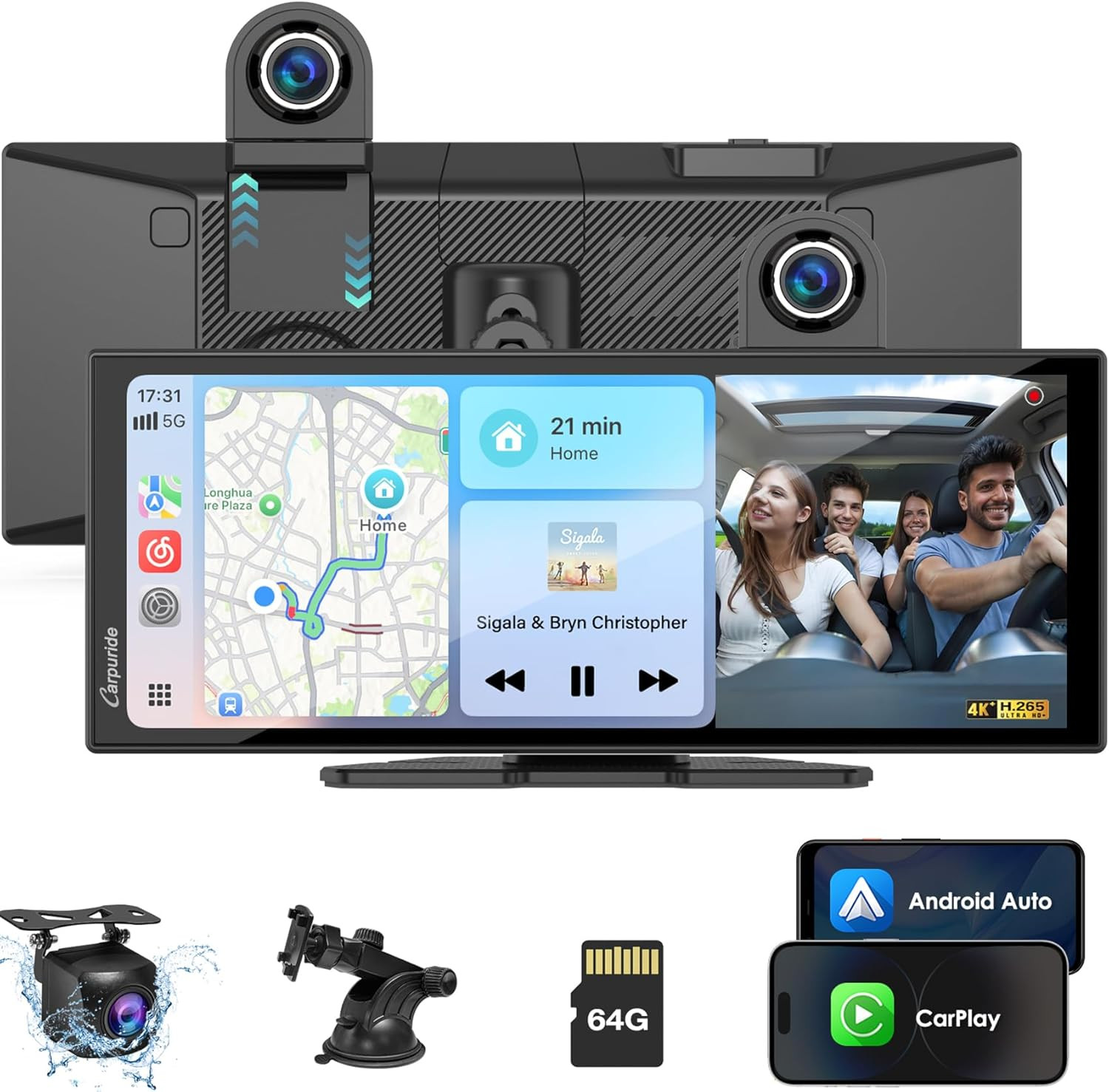 Carplay Screen for Car with 4K Dash Cam & 1080P Backup Camera | 11.26″ Portable