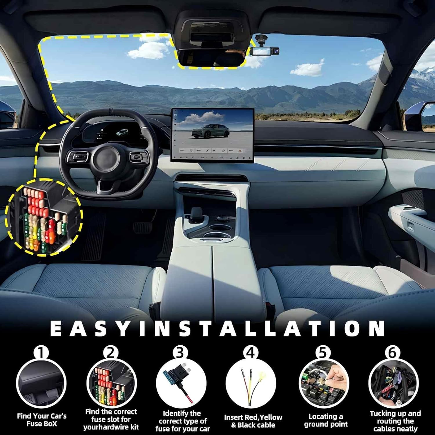 Dash Cam Hardwired Kit, 12V-24V to 5V Adapter Power Cable, 24/7 Parking Mode, wi