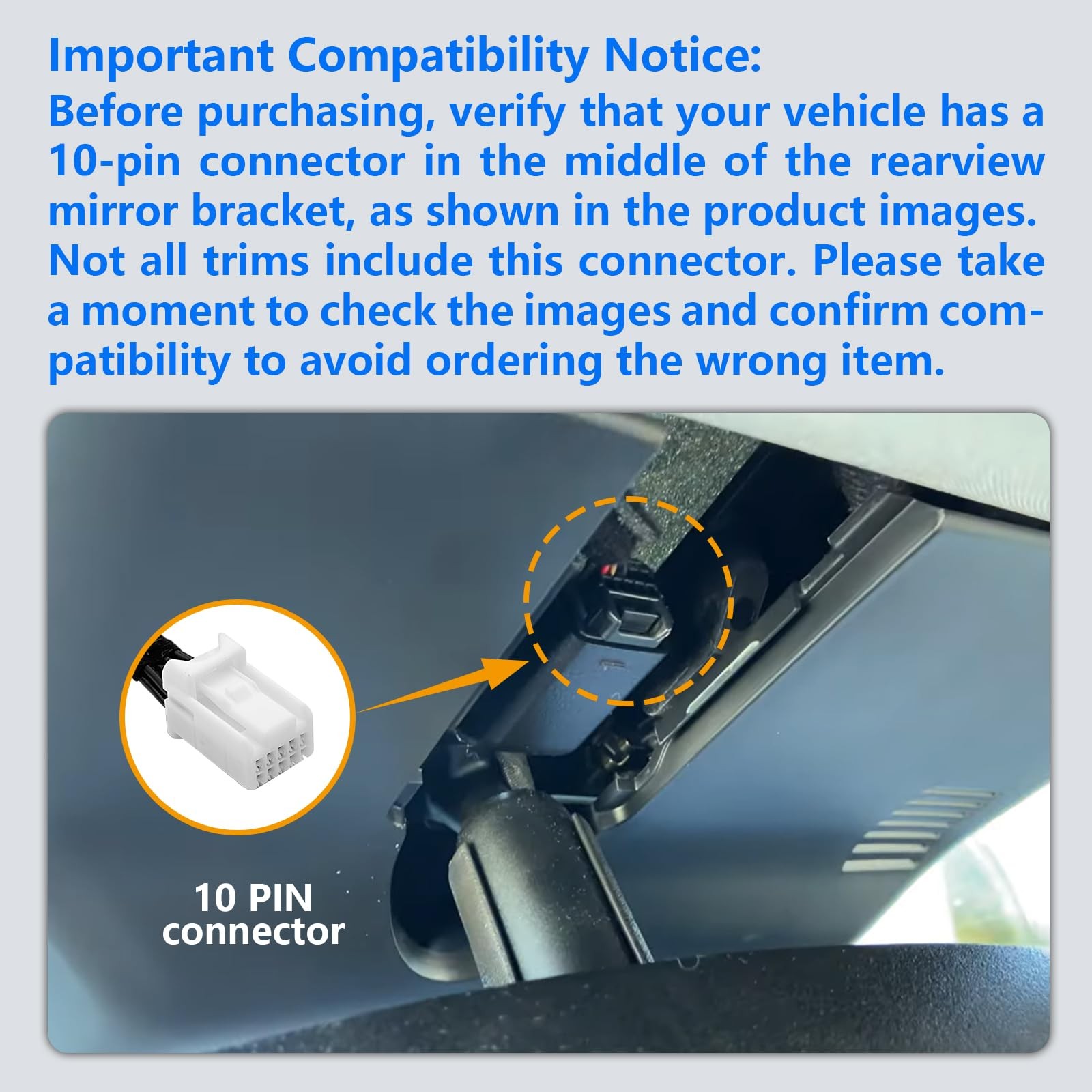 Dash cam Power Adapter 10 Pin (Model A) Custom for Hyundai/Kia, with Select M…