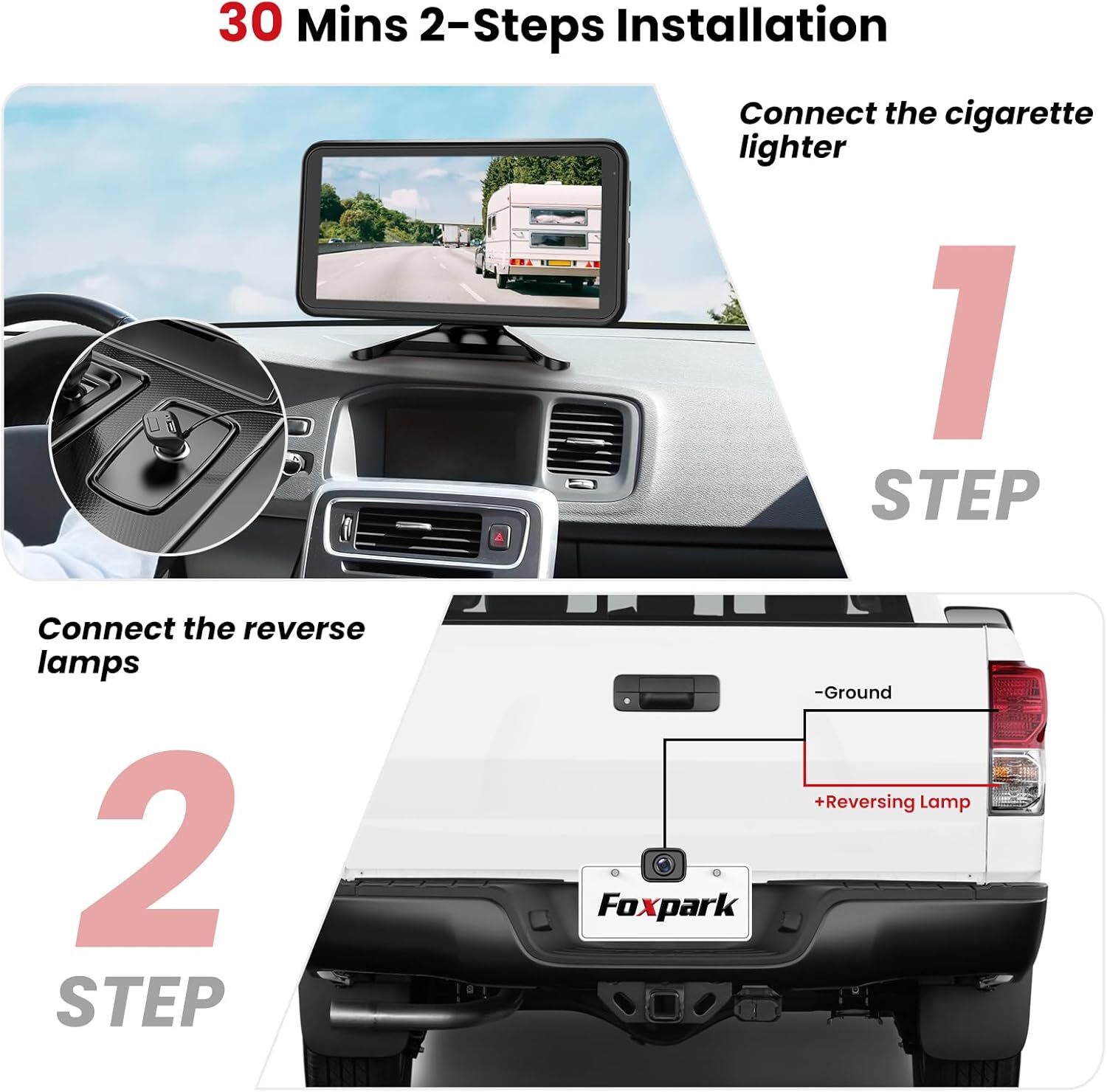 Foxpark W11 Wireless Car Backup Camera 4.8″ HD 1080P Monitor for Pickup Van SUV