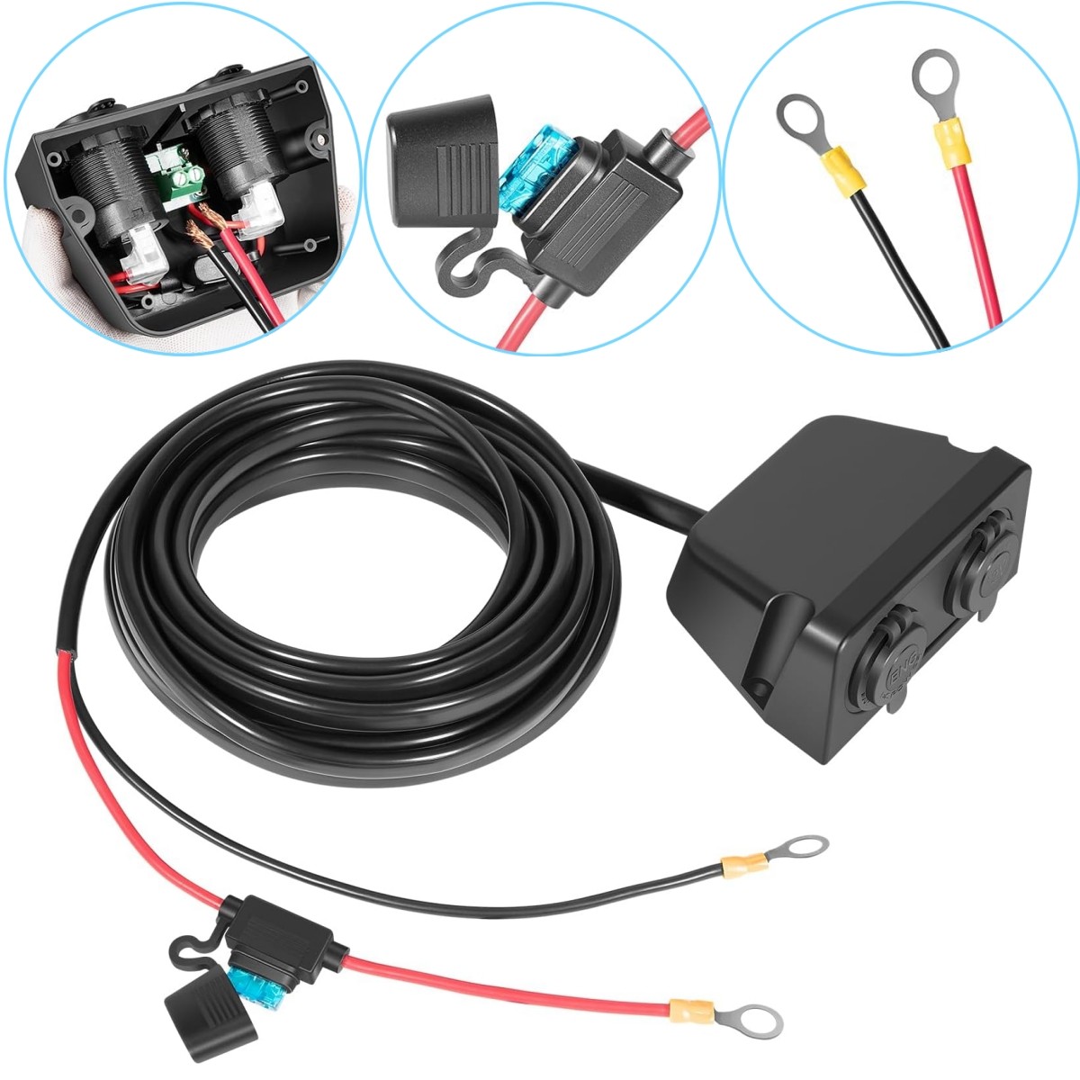 HWK-DC Hardwiring Kit For Dometic – Direct Battery Power with Dual Sockets, 20ft