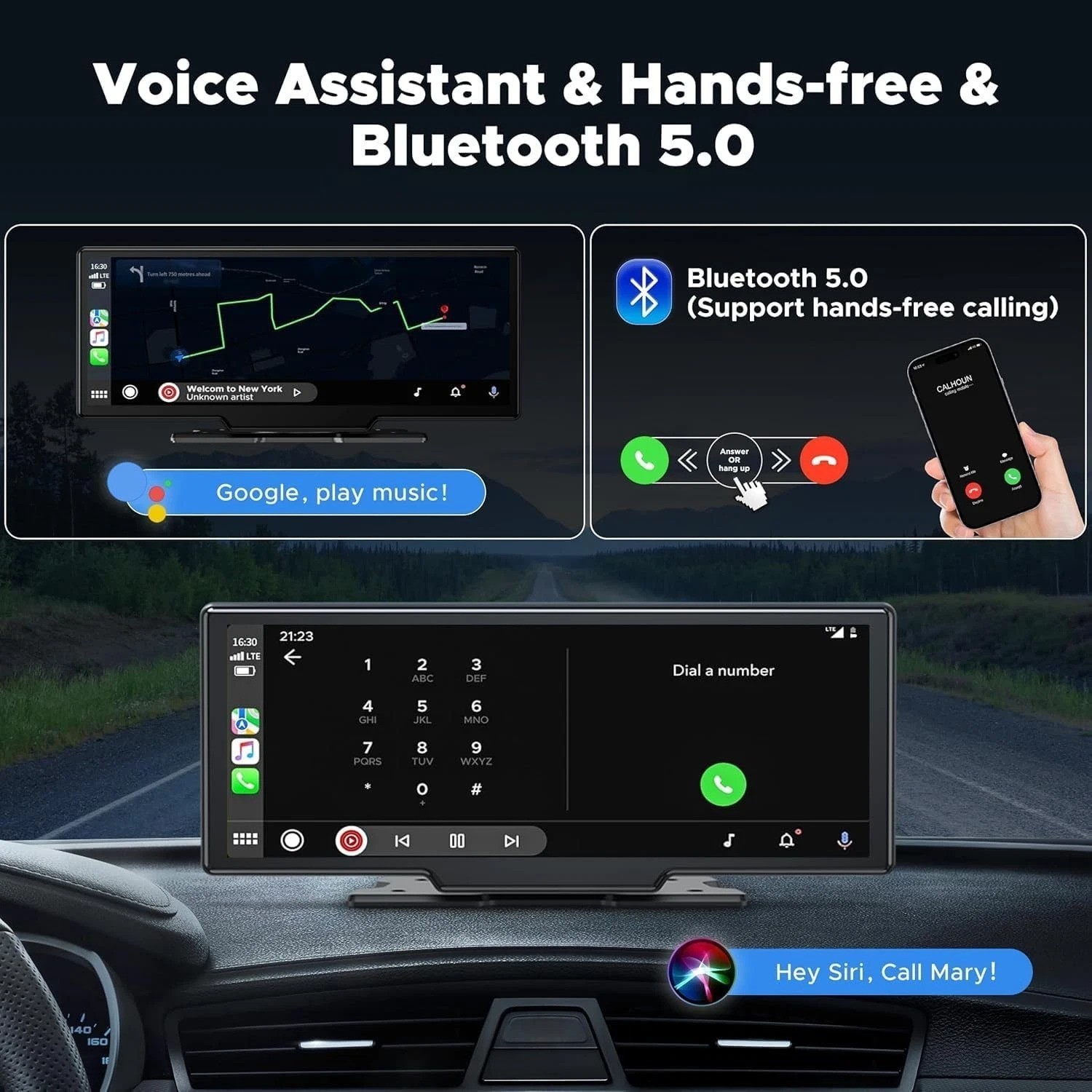 Portable Carplay Receiver – 2.5K Dash Cam, GPS Navigation, Bluetooth Audio