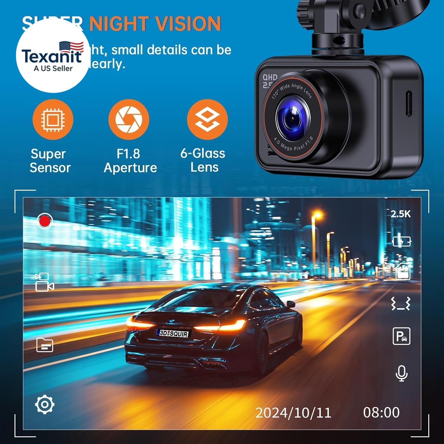 Dash Cam Front and Rear, 2.5K Dual Dash Camera for Cars, 2560P Mini Car Camera,