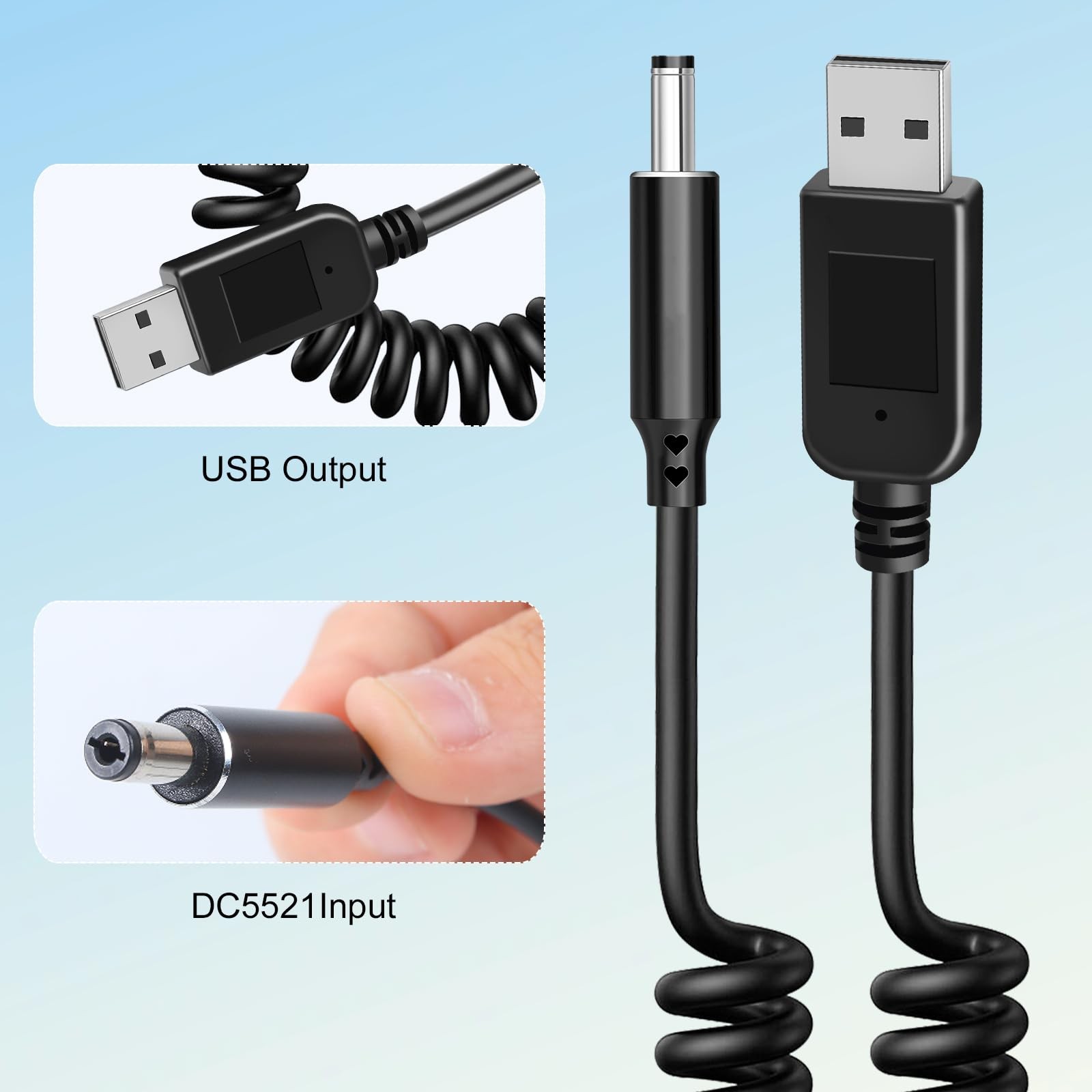 Baby Car Camera Cable USB 5V To DC5521 To USB 12V Power Spring Adapter Cord
