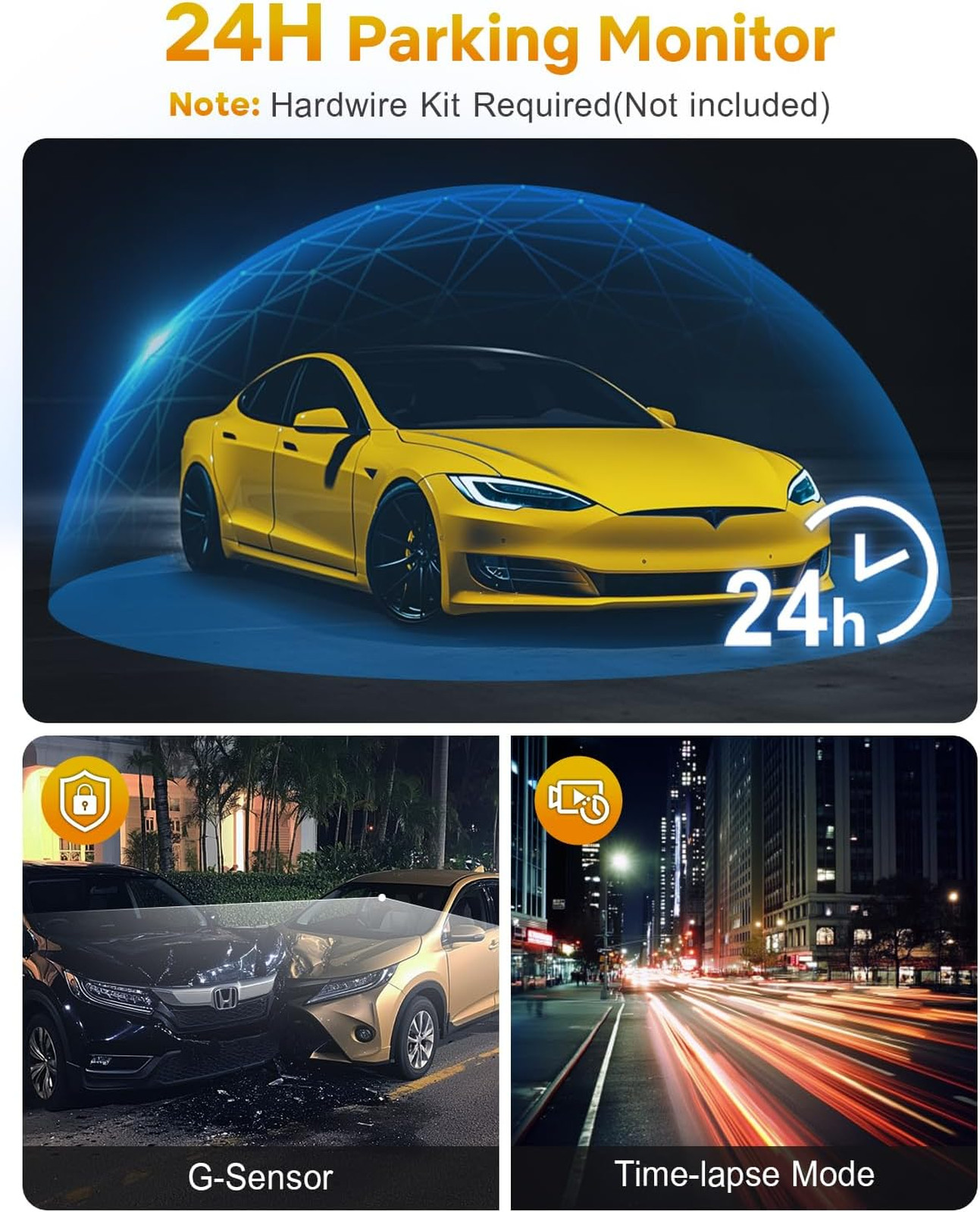 4K Dash Cam Front Built-in WiFi Night Vision 170° Wide Angle Loop Recording