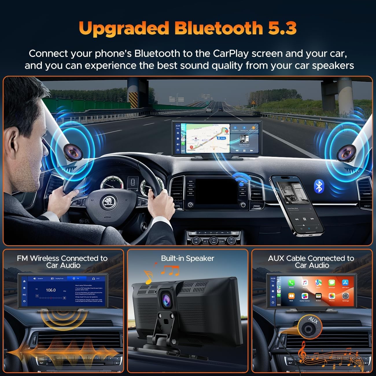 10.26″ Car Portable Wireless Apple CarPlay Android Auto Touchscreen FM AUX Unit