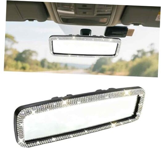 Rearview Mirror, Bling Car Accessories For Women, Hand-set Diamonds,